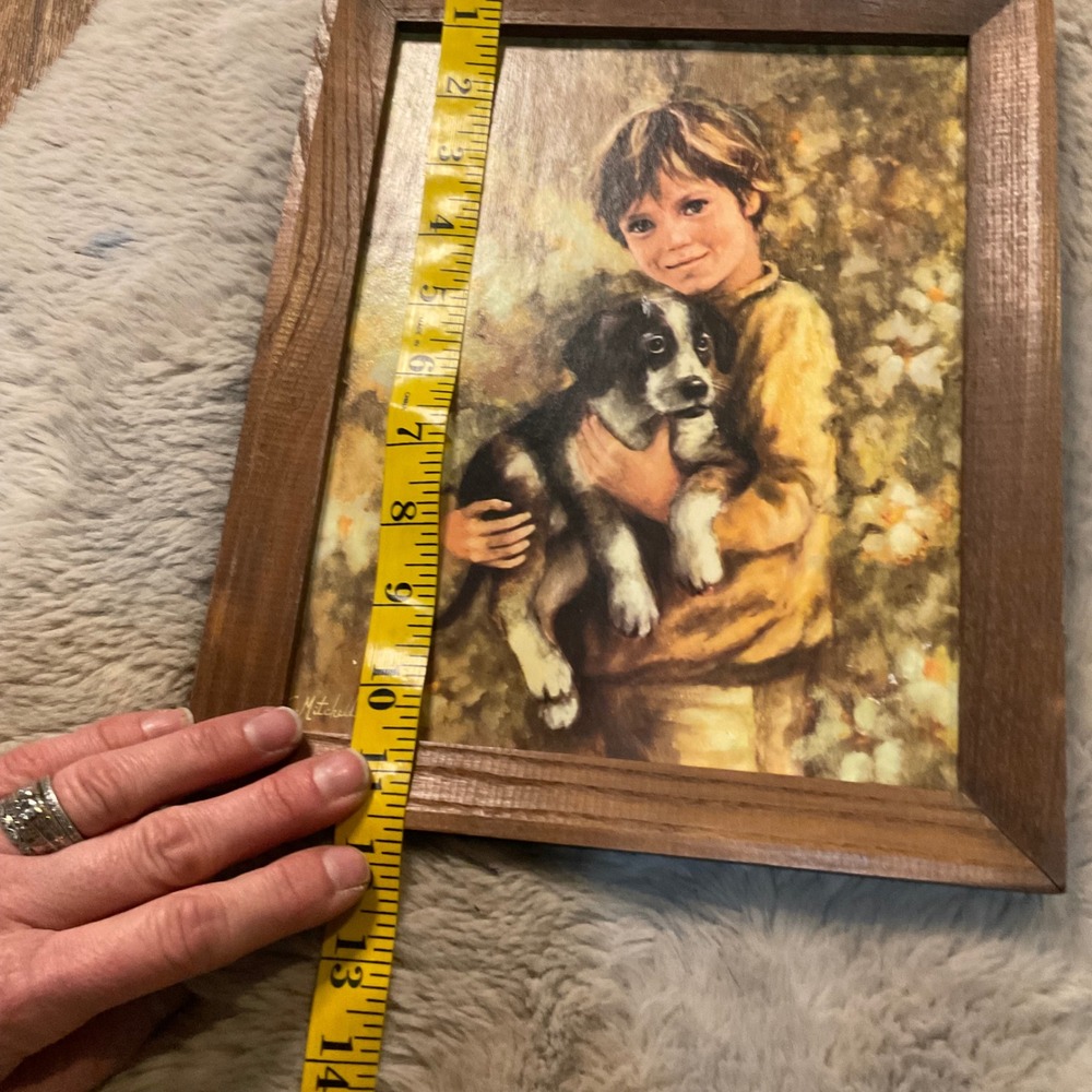 Vintage Boy And Dog Framed Comrades by C. Mitchell Mid Century Artwork Wood Frme - Picture 4 of 12